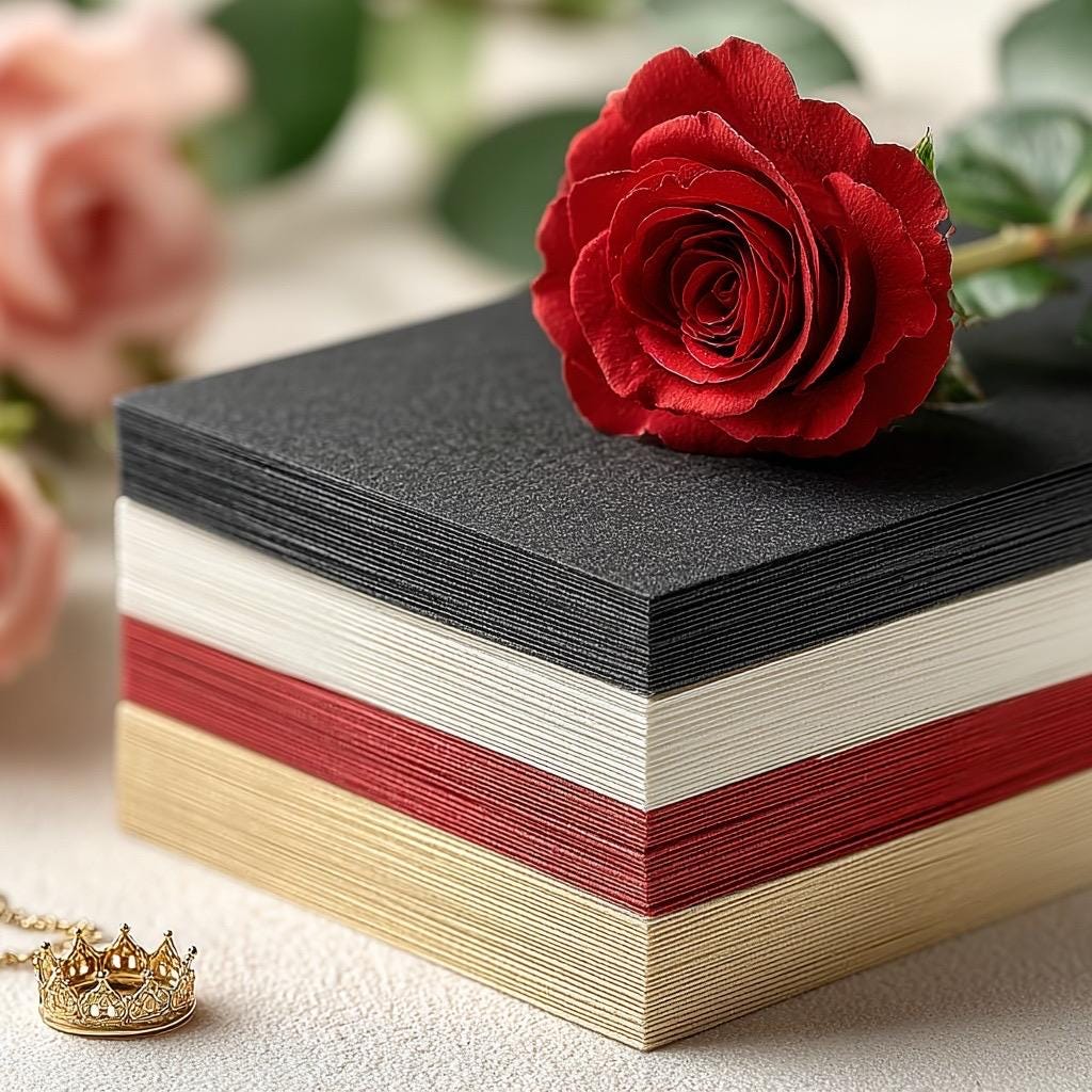 Luxuriöse Papier-Ephemera-Wundertüte | Rote Rosen, Goldfolie