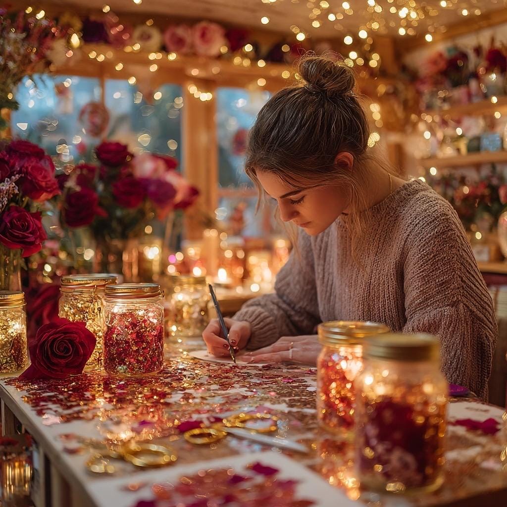 Luxuriöse Papier-Ephemera-Wundertüte | Rote Rosen, Goldfolie