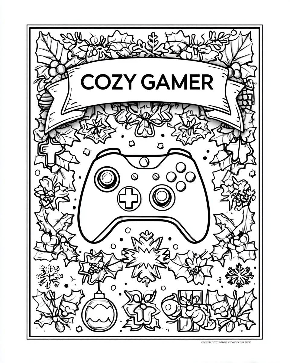 Cozy Christmas Gamer Coloring Book  Winter Holiday Printables (Digital Download)