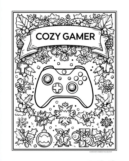 Cozy Christmas Gamer Coloring Book  Winter Holiday Printables (Digital Download)