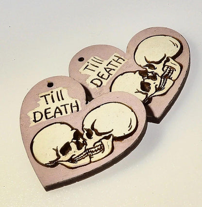 Skull Gothic Heart Earrings, Pink
