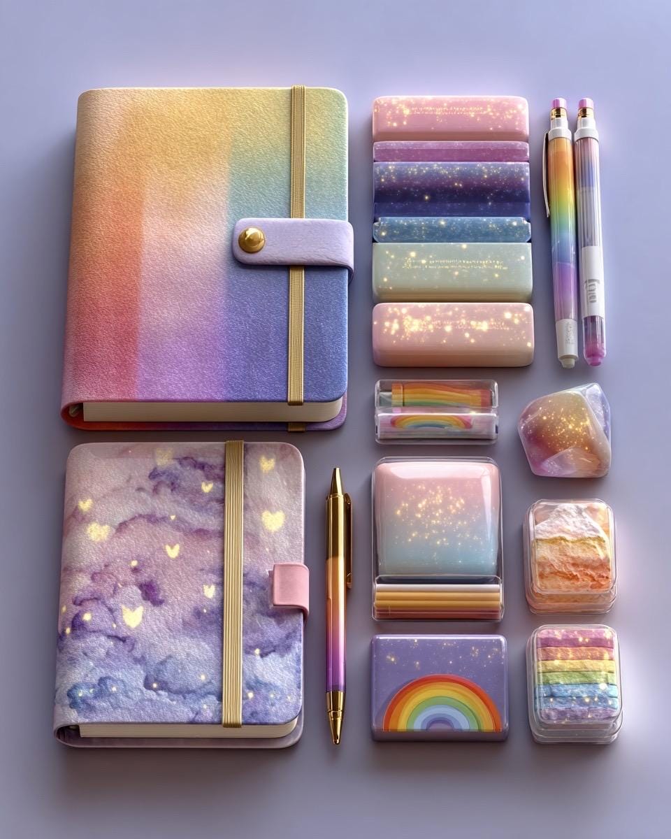 Einhorn-Schreibwaren-Überraschungspaket | Kawaii Pastell-Regenbogen-Bündel
