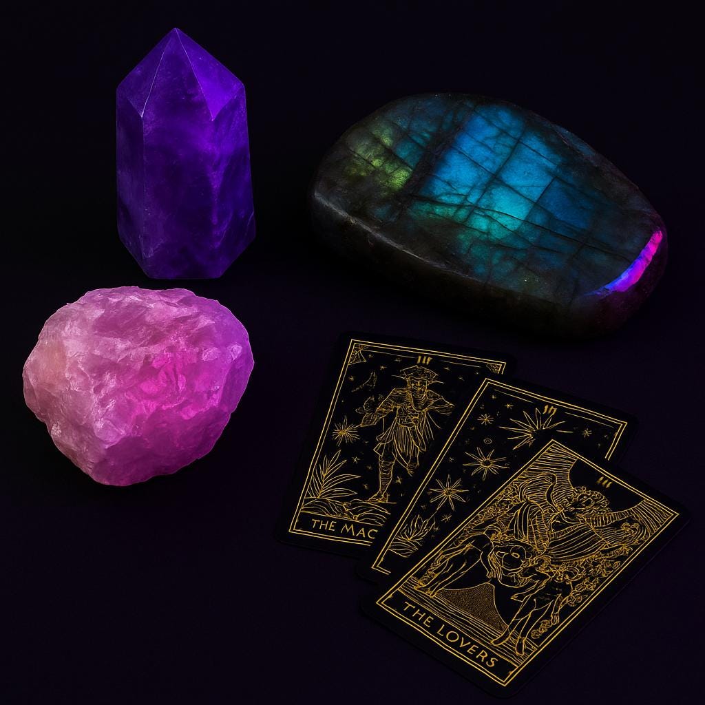 Deluxe Kristall-Box 23 Premium-Kristalle + Goldene Tarotkarten | Hexen-Geschenkbox | Heilstein-Set | Kostenloser Versand