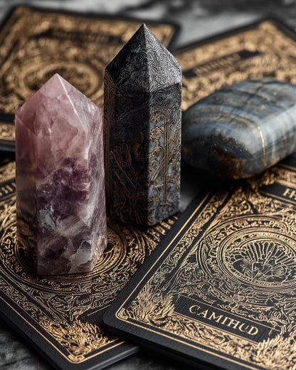 Deluxe Kristall-Box 23 Premium-Kristalle + Goldene Tarotkarten | Hexen-Geschenkbox | Heilstein-Set | Kostenloser Versand