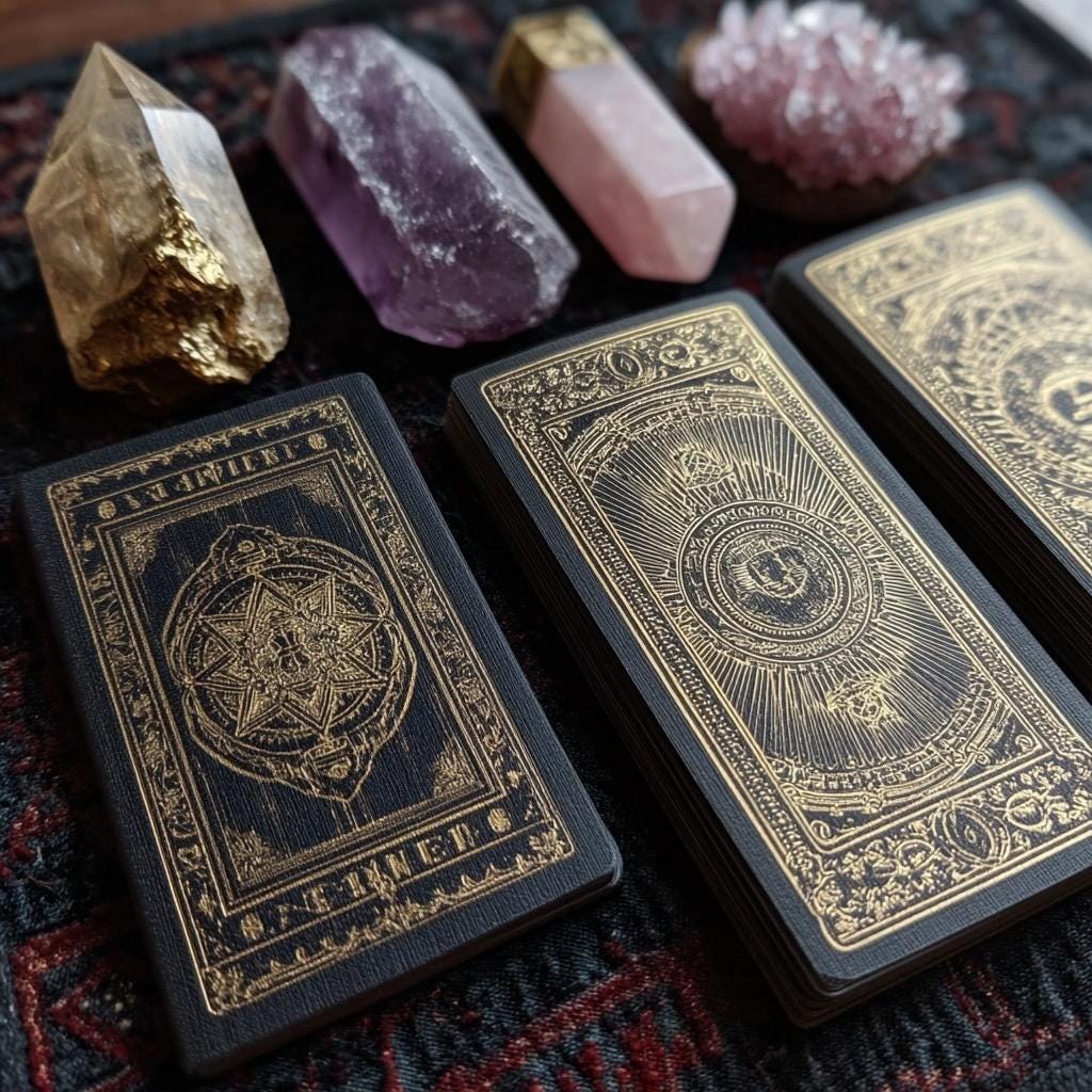 Deluxe Kristall-Box 23 Premium-Kristalle + Goldene Tarotkarten | Hexen-Geschenkbox | Heilstein-Set | Kostenloser Versand