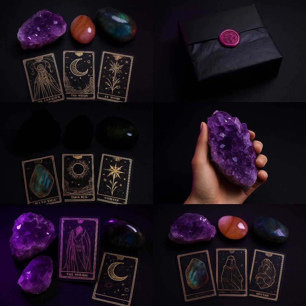 Deluxe Kristall-Box 23 Premium-Kristalle + Goldene Tarotkarten | Hexen-Geschenkbox | Heilstein-Set | Kostenloser Versand