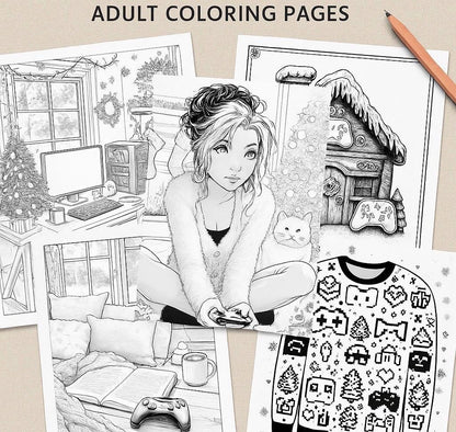 Cozy Christmas Gamer Coloring Book  Winter Holiday Printables (Digital Download)