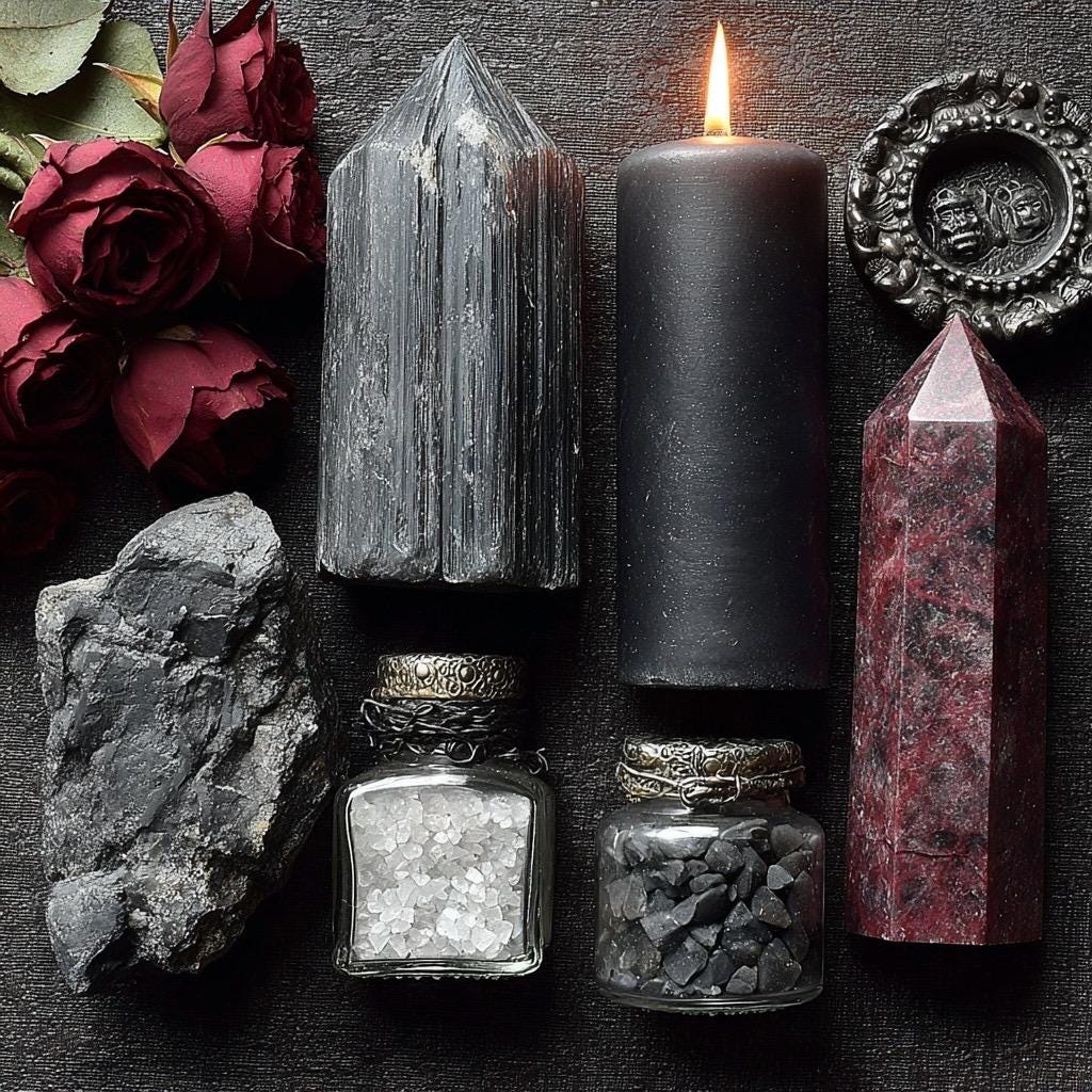Protection Witch Kit  Banishing Ritual with Obsidian, Labradorite & Pyrite