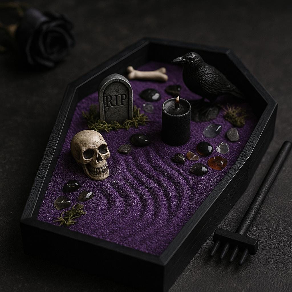 Mini Gothic Zen Garden  Bat, Raven, Coffin, Hexagon Tray Options  Witchy Desk Décor, Dark Academia Stress Relief Kit, HRM Edition