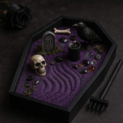 Mini Gothic Zen Garden  Bat, Raven, Coffin, Hexagon Tray Options  Witchy Desk Décor, Dark Academia Stress Relief Kit, HRM Edition