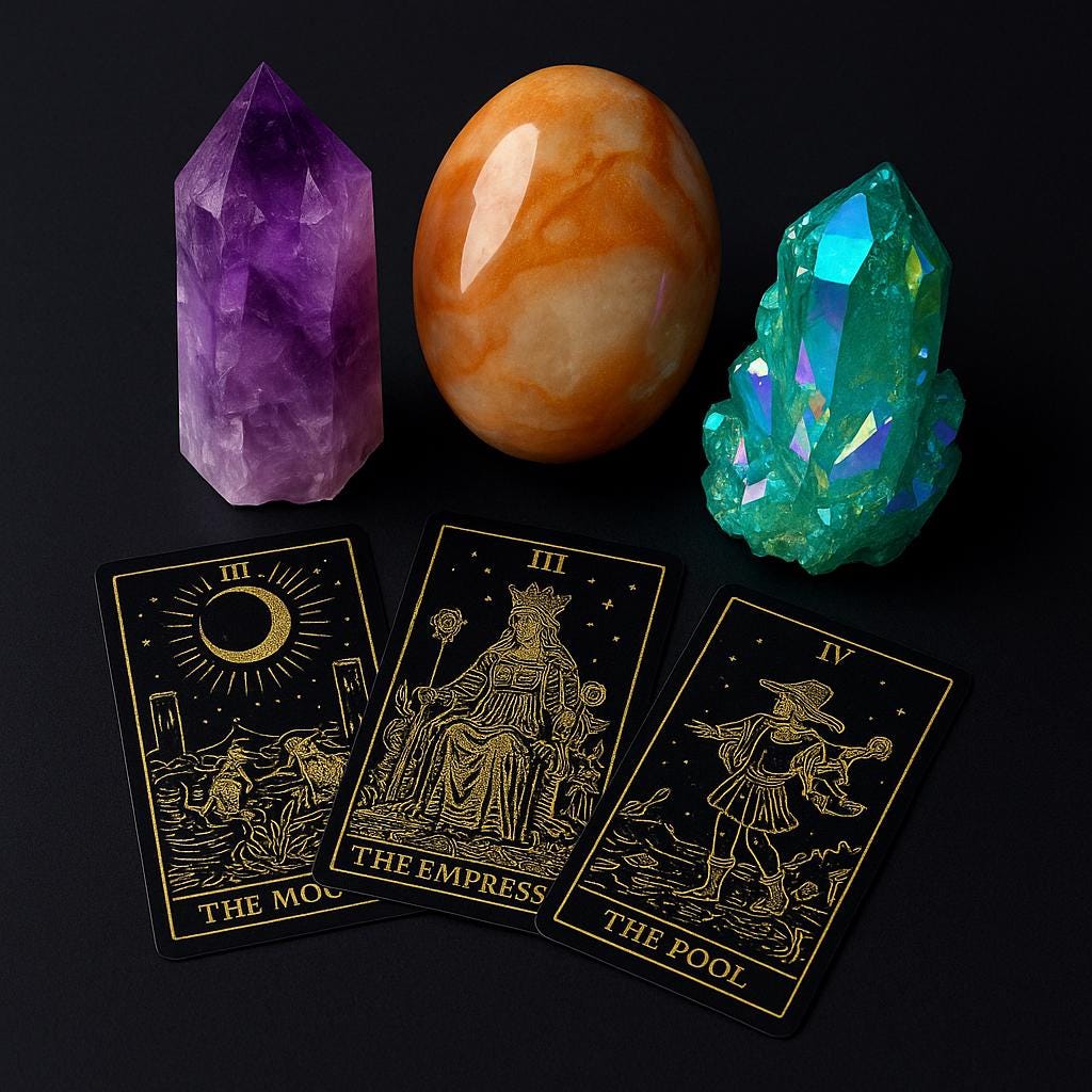 Deluxe Kristall-Box 23 Premium-Kristalle + Goldene Tarotkarten | Hexen-Geschenkbox | Heilstein-Set | Kostenloser Versand