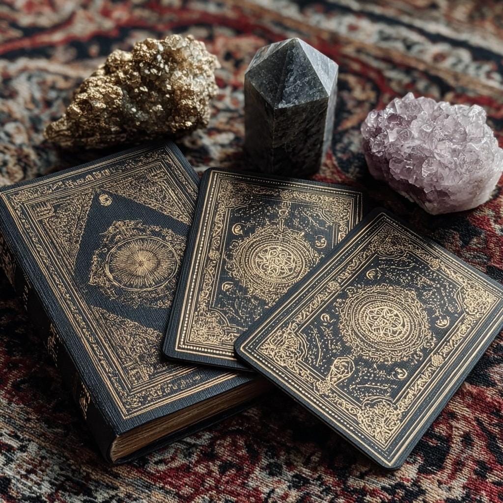 Deluxe Kristall-Box 23 Premium-Kristalle + Goldene Tarotkarten | Hexen-Geschenkbox | Heilstein-Set | Kostenloser Versand