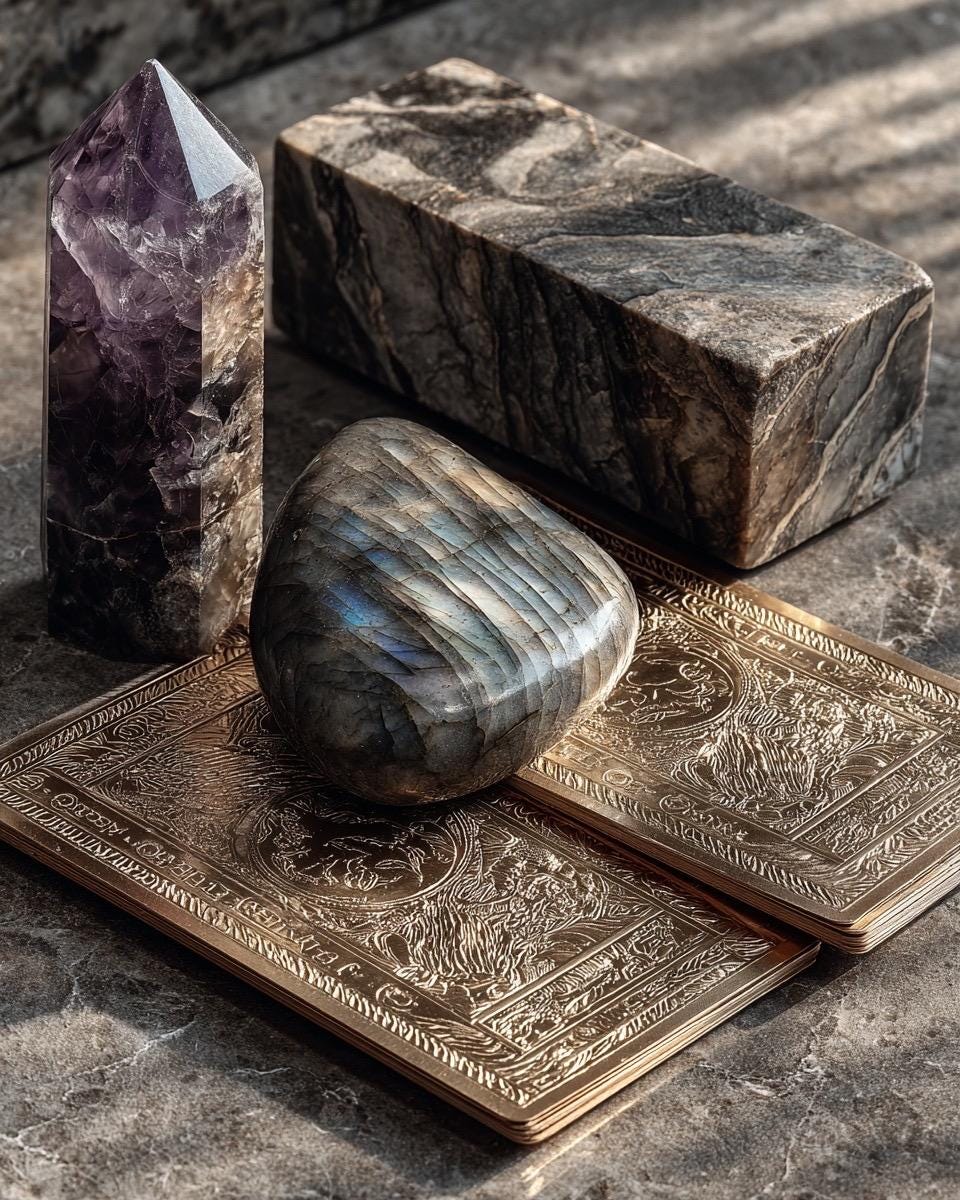 Deluxe Kristall-Box 23 Premium-Kristalle + Goldene Tarotkarten | Hexen-Geschenkbox | Heilstein-Set | Kostenloser Versand