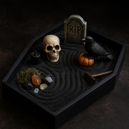 Mini Gothic Zen Garden  Bat, Raven, Coffin, Hexagon Tray Options  Witchy Desk Décor, Dark Academia Stress Relief Kit, HRM Edition
