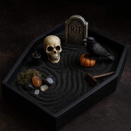 Mini Gothic Zen Garden  Bat, Raven, Coffin, Hexagon Tray Options  Witchy Desk Décor, Dark Academia Stress Relief Kit, HRM Edition