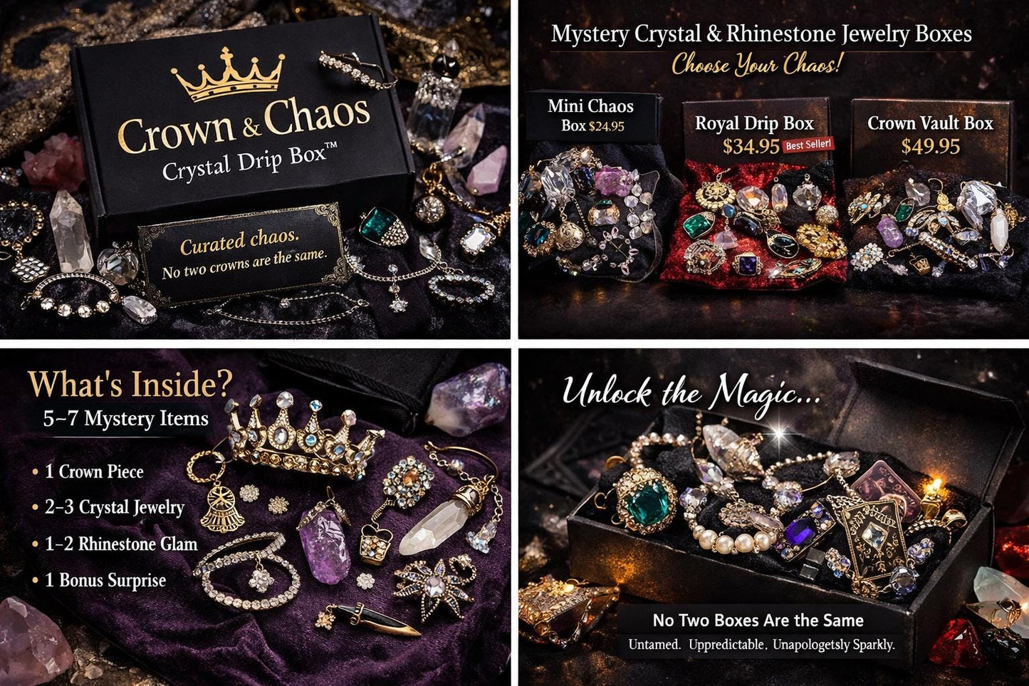 Crystal & Rhinestone Jewelry Box  Gothic Glam, Witchy Sparkle, Curated Chaos Surprise