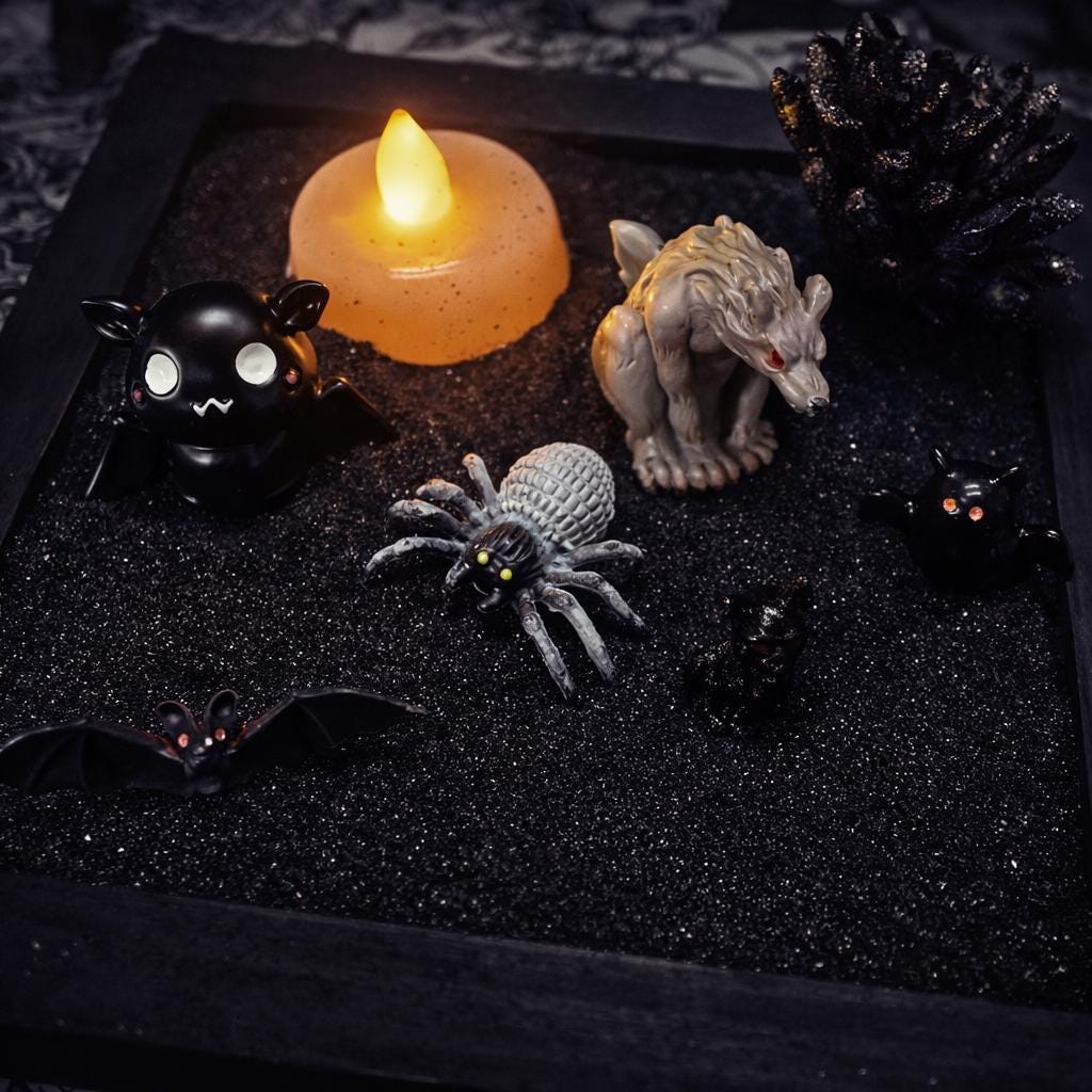 Mini Gothic Zen Garden Bat, Raven, Coffin, Hexagon Tray Options
