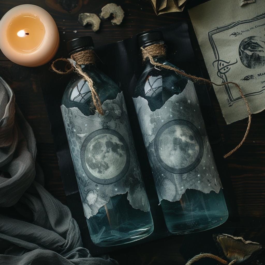 Moon Water Ritual Set | 2 Bottles | Current Lunar Phase | Charged Ritual Water | Witchy Altar Supply | Free US Shipping
