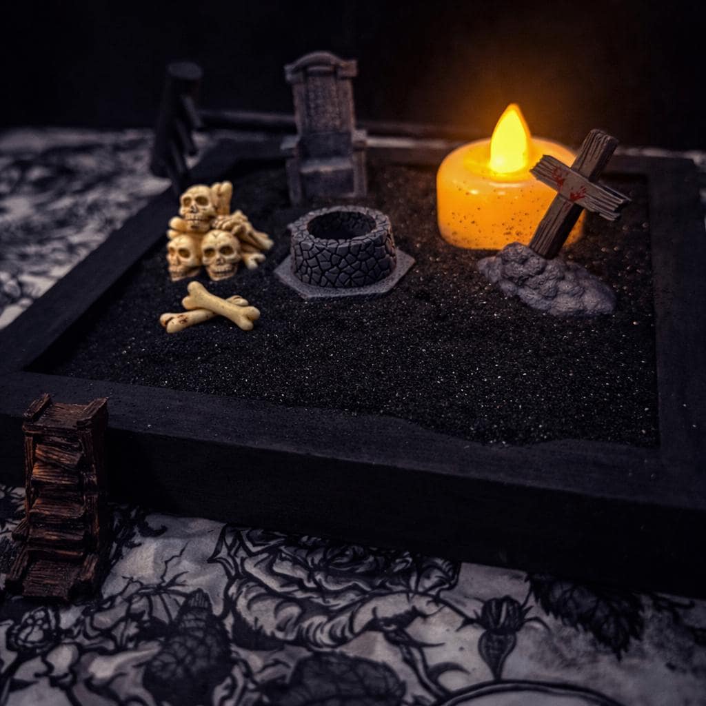 Mini Gothic Zen Garden  Bat, Raven, Coffin, Hexagon Tray Options  Witchy Desk Décor, Dark Academia Stress Relief Kit, HRM Edition