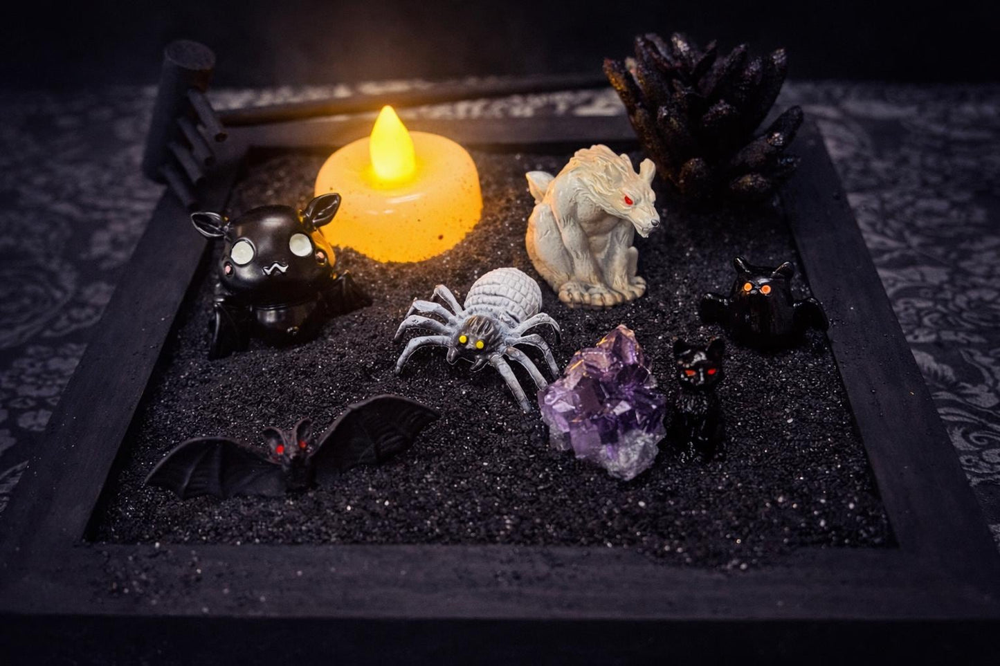 Mini Gothic Zen Garden  Bat, Raven, Coffin, Hexagon Tray Options  Witchy Desk Décor, Dark Academia Stress Relief Kit, HRM Edition