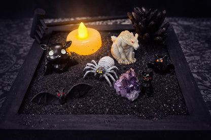 Mini Gothic Zen Garden  Bat, Raven, Coffin, Hexagon Tray Options  Witchy Desk Décor, Dark Academia Stress Relief Kit, HRM Edition