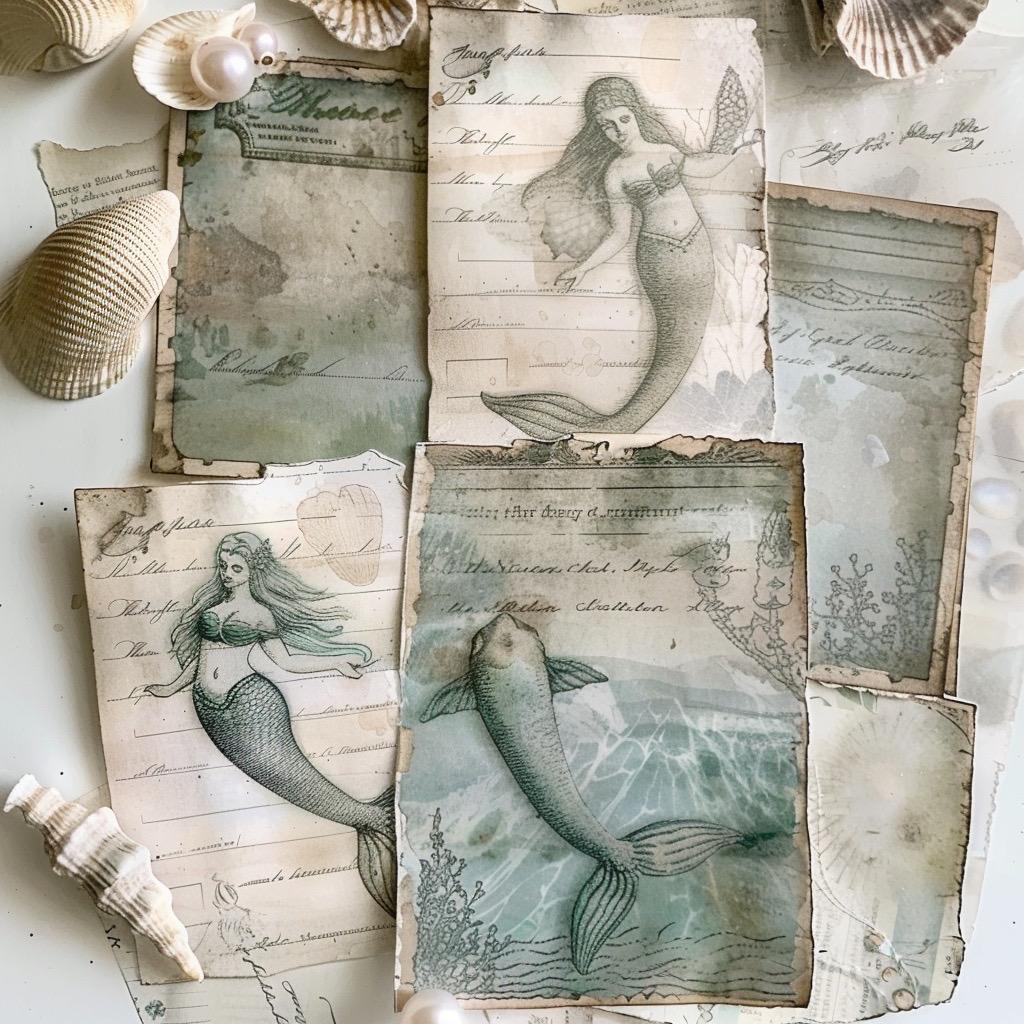 Mermaid Mystery Paper Pack | Whimsical Mermaidcore Scrapbook Paper | Luxury Ocean Junk Journal Pages | Under the Sea Craft Supplies