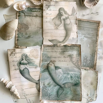Mermaid Mystery Paper Pack | Whimsical Mermaidcore Scrapbook Paper | Luxury Ocean Junk Journal Pages | Under the Sea Craft Supplies