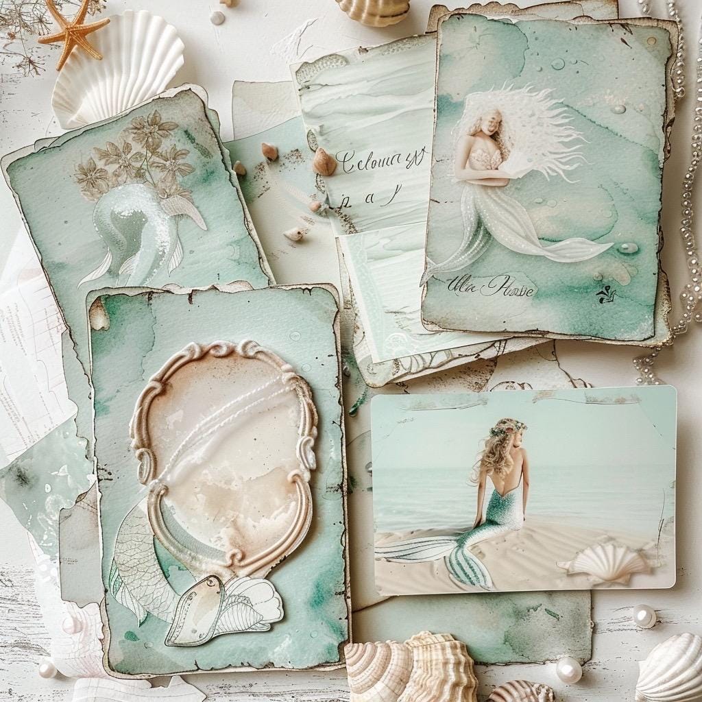 Mermaid Mystery Paper Pack | Whimsical Mermaidcore Scrapbook Paper | Luxury Ocean Junk Journal Pages | Under the Sea Craft Supplies