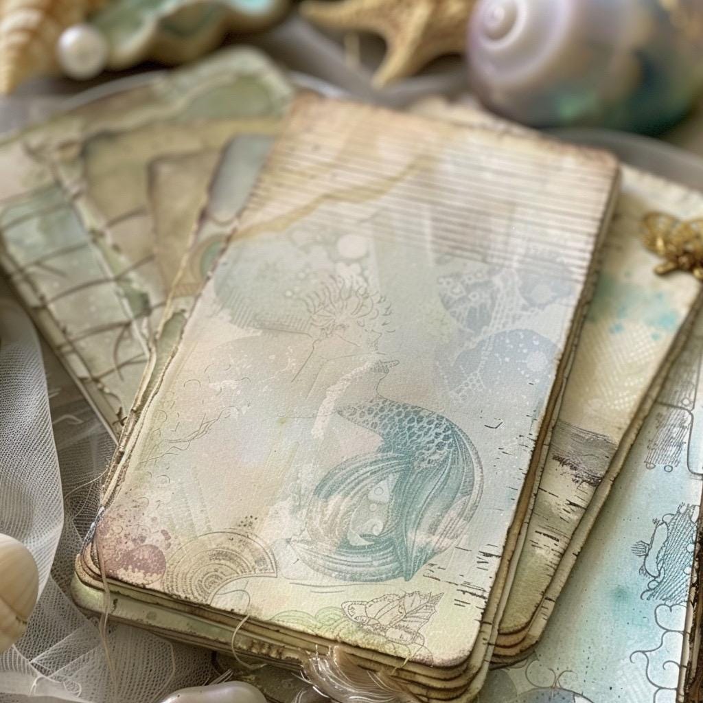 Mermaid Mystery Paper Pack | Whimsical Mermaidcore Scrapbook Paper | Luxury Ocean Junk Journal Pages | Under the Sea Craft Supplies