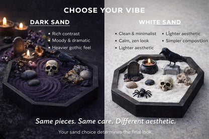 Mini Gothic Zen Garden  Bat, Raven, Coffin, Hexagon Tray Options  Witchy Desk Décor, Dark Academia Stress Relief Kit, HRM Edition