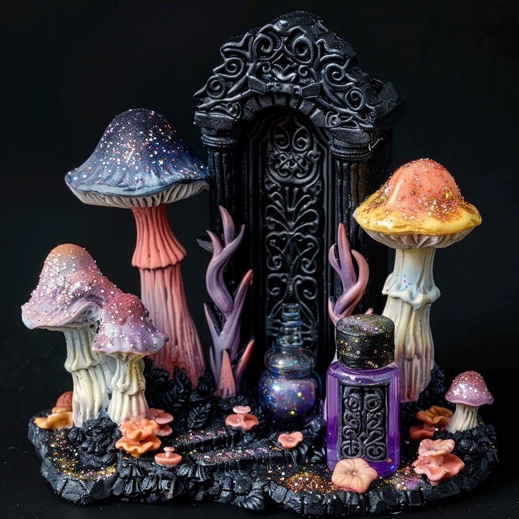 Pastel Goth Feengarten-Kit Süßigkeiten-Hof Leuchtbogen Fensterbank Minigarten | Gothic DIY Miniatur-Deko mit im Dunkeln leuchtenden Details