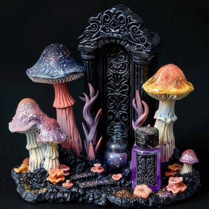 Pastel Goth Feengarten-Kit Süßigkeiten-Hof Leuchtbogen Fensterbank Minigarten | Gothic DIY Miniatur-Deko mit im Dunkeln leuchtenden Details