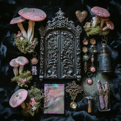Pastel Goth Feengarten-Kit Süßigkeiten-Hof Leuchtbogen Fensterbank Minigarten | Gothic DIY Miniatur-Deko mit im Dunkeln leuchtenden Details