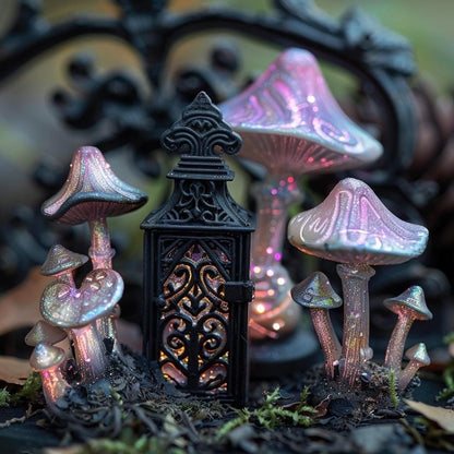 Pastel Goth Feengarten-Kit Süßigkeiten-Hof Leuchtbogen Fensterbank Minigarten | Gothic DIY Miniatur-Deko mit im Dunkeln leuchtenden Details