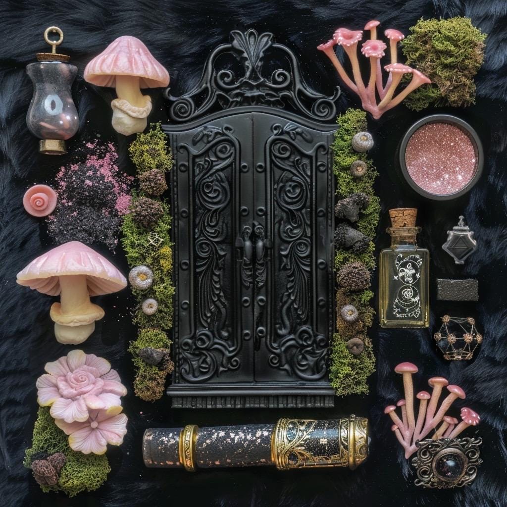 Pastel Goth Feengarten-Kit Süßigkeiten-Hof Leuchtbogen Fensterbank Minigarten | Gothic DIY Miniatur-Deko mit im Dunkeln leuchtenden Details