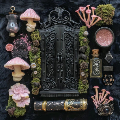 Pastel Goth Feengarten-Kit Süßigkeiten-Hof Leuchtbogen Fensterbank Minigarten | Gothic DIY Miniatur-Deko mit im Dunkeln leuchtenden Details