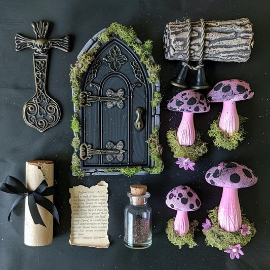 Pastel Goth Fairy Garden Kit  Candy Court Glow Arch Windowsill Mini Garden | Gothic DIY Miniature Decor with Glow in the Dark Details