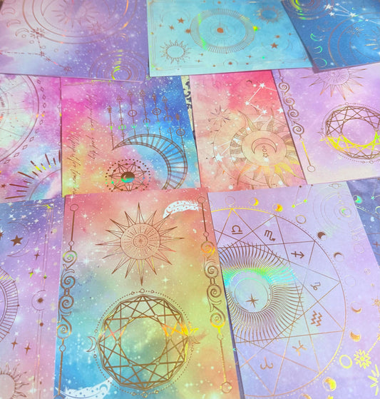 Celestial Scrapbook Paper Mystery Pack | Curated Holographic & Pastel Collage Kit