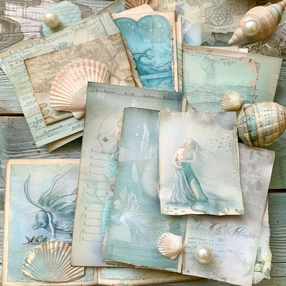 Mermaid Mystery Paper Pack | Whimsical Mermaidcore Scrapbook Paper | Luxury Ocean Junk Journal Pages | Under the Sea Craft Supplies