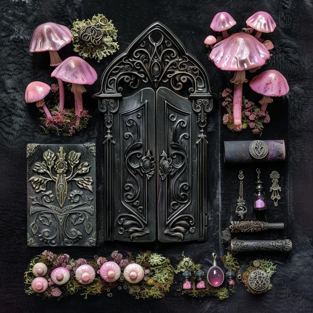 Pastel Goth Feengarten-Kit Süßigkeiten-Hof Leuchtbogen Fensterbank Minigarten | Gothic DIY Miniatur-Deko mit im Dunkeln leuchtenden Details