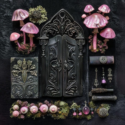Pastel Goth Feengarten-Kit Süßigkeiten-Hof Leuchtbogen Fensterbank Minigarten | Gothic DIY Miniatur-Deko mit im Dunkeln leuchtenden Details