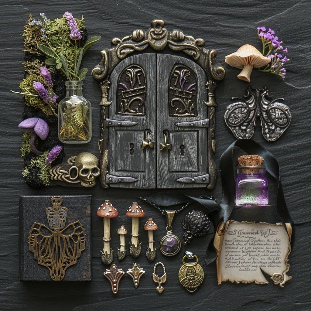 Pastel Goth Feengarten-Kit Süßigkeiten-Hof Leuchtbogen Fensterbank Minigarten | Gothic DIY Miniatur-Deko mit im Dunkeln leuchtenden Details