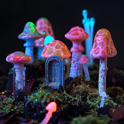 Pastel Goth Feengarten-Kit Süßigkeiten-Hof Leuchtbogen Fensterbank Minigarten | Gothic DIY Miniatur-Deko mit im Dunkeln leuchtenden Details