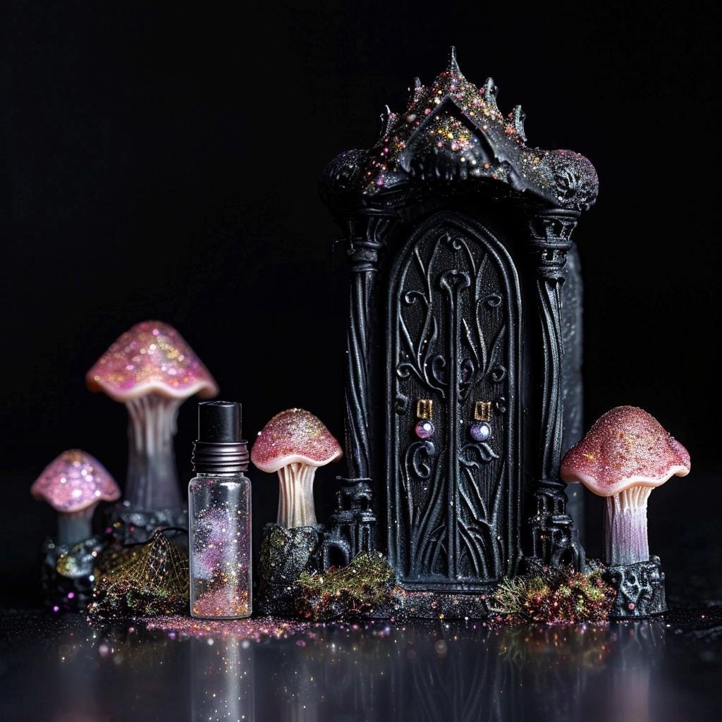 Pastel Goth Feengarten-Kit Süßigkeiten-Hof Leuchtbogen Fensterbank Minigarten | Gothic DIY Miniatur-Deko mit im Dunkeln leuchtenden Details