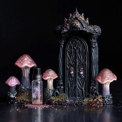 Pastel Goth Feengarten-Kit Süßigkeiten-Hof Leuchtbogen Fensterbank Minigarten | Gothic DIY Miniatur-Deko mit im Dunkeln leuchtenden Details