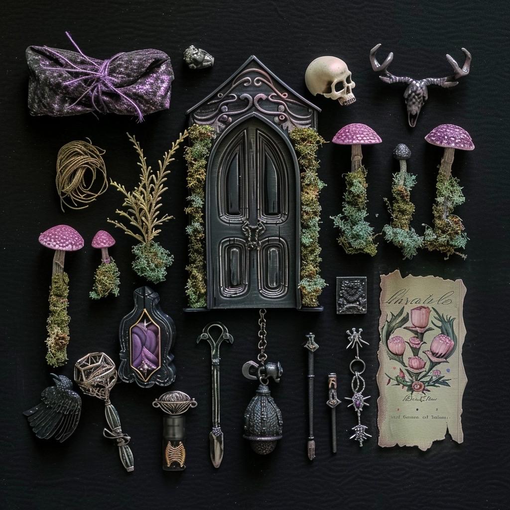 Pastel Goth Feengarten-Kit Süßigkeiten-Hof Leuchtbogen Fensterbank Minigarten | Gothic DIY Miniatur-Deko mit im Dunkeln leuchtenden Details