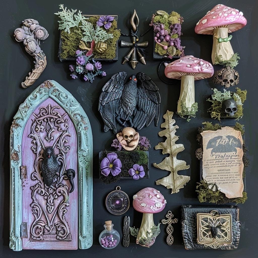 Pastel Goth Feengarten-Kit Süßigkeiten-Hof Leuchtbogen Fensterbank Minigarten | Gothic DIY Miniatur-Deko mit im Dunkeln leuchtenden Details