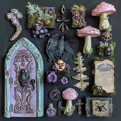 Pastel Goth Feengarten-Kit Süßigkeiten-Hof Leuchtbogen Fensterbank Minigarten | Gothic DIY Miniatur-Deko mit im Dunkeln leuchtenden Details