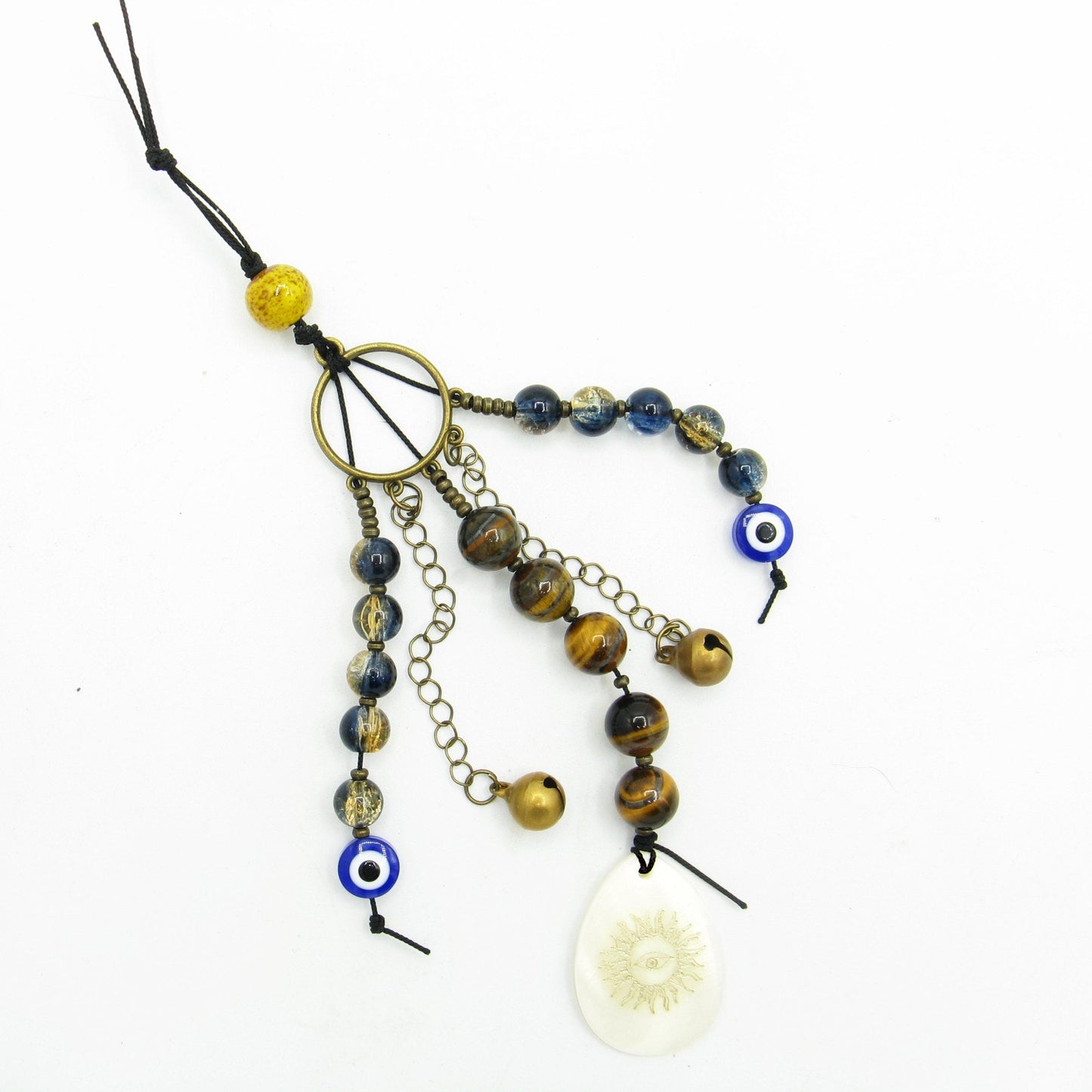 Evil Eye Talisman With Tiger Eye Beads & Shell - Handcrafted