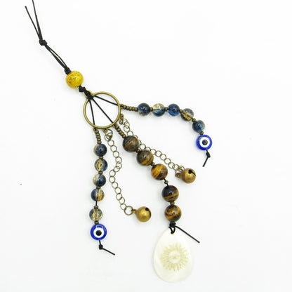 Evil Eye Talisman With Tiger Eye Beads & Shell - Handcrafted